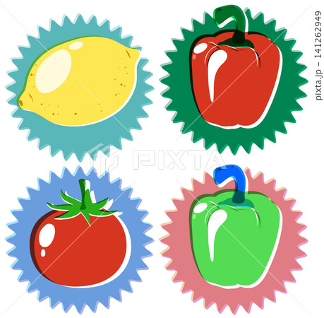 Retro Risograph Style Vegetable and Fruit Icon Set 141262949