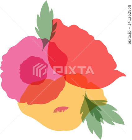 Abstract Risograph Style Floral Illustration with Overlapping Colorful Petals 141262958