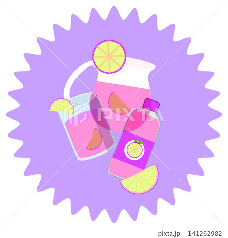 Pink Lemonade Pitcher and Glass Vector Illustration in Risograph Style Pink Lemonade Pitcher and Glass Vector Illustration in Risograph Style 141262982