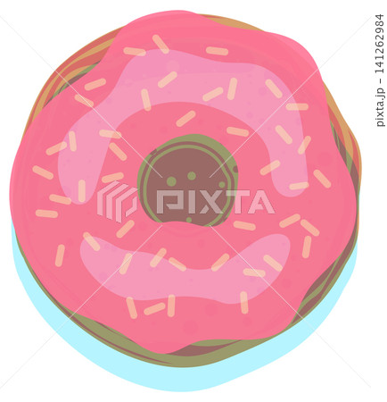 Risograph Style Pink Glazed Donut Illustration with Sprinkles and Grainy Texture Risograph Style Pink Glazed Donut Illustration with Sprinkles and Grainy Texture 141262984