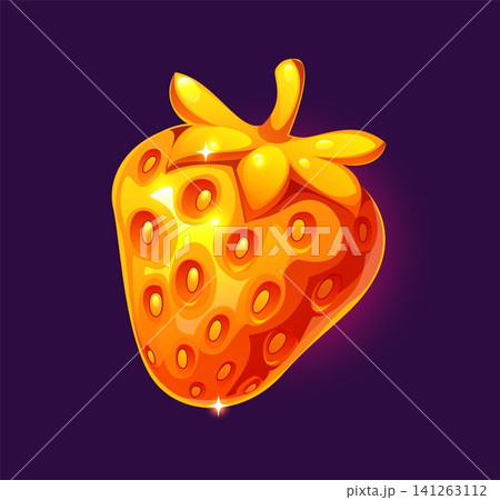 Golden strawberry for game UI icon or treasure gold trophy and bonus reward collect item. Cartoon golden strawberry or gold berry for arcade game GUI element or casino jackpot win award Golden strawberry for game UI icon or treasure gold trophy and bonus reward collect item. Cartoon golden strawberry or gold berry for arcade game GUI element or casino jackpot win award 141263112