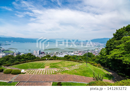 立石公園から望む諏訪湖周辺の絶景 夏シーズン《長野県 諏訪市》 立石公園から望む諏訪湖周辺の絶景 夏シーズン《長野県 諏訪市》 141263272