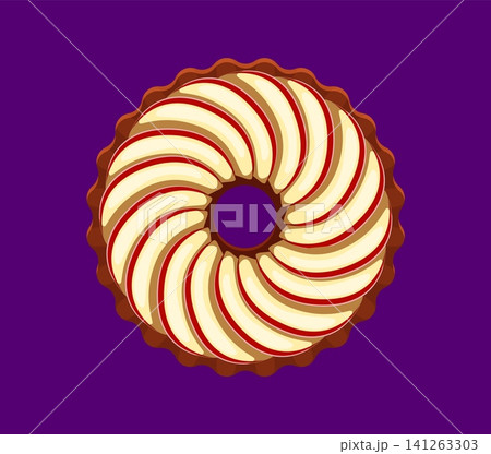 French apple pie font letter for sweet dessert type and bakery patisserie typeface. Cartoon Charlotte apple tart with apple slices or cookie biscuit for dessert font letter O for ABC English alphabet French apple pie font letter for sweet dessert type and bakery patisserie typeface. Cartoon Charlotte apple tart with apple slices or cookie biscuit for dessert font letter O for ABC English alphabet 141263303