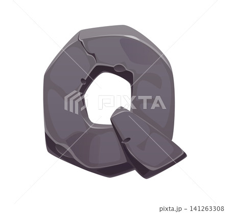 Stone font rocky letter Q for cartoon rocky English alphabet ABC type. Stone font letter Q of mountain boulder or concrete cement with cracks for stone age or caveman typeface typography Stone font rocky letter Q for cartoon rocky English alphabet ABC type. Stone font letter Q of mountain boulder or concrete cement with cracks for stone age or caveman typeface typography 141263308