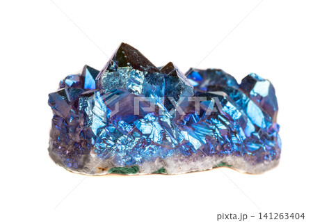Macro mineral stone Titanium Quartz, Flame Aura Quartz on a white background 141263404