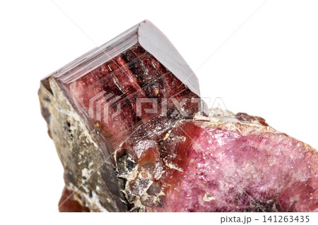 Macro mineral tourmaline stone on a white background Macro mineral tourmaline stone on a white background 141263435