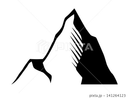Black mountain, hill and rock silhouette. Vector rocky range and ridge with snow peaks and tops. Mountain nature landscape silhouette, hiking sport, tourism, outdoor adventure and camping themes Black mountain, hill and rock silhouette. Vector rocky range and ridge with snow peaks and tops. Mountain nature landscape silhouette, hiking sport, tourism, outdoor adventure and camping themes 141264123