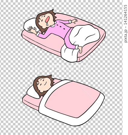 一組插圖,對比了睡姿良好的女性和睡姿不良的女性的睡眠方式。 一組插圖,對比了睡姿良好的女性和睡姿不良的女性的睡眠方式。 141264155