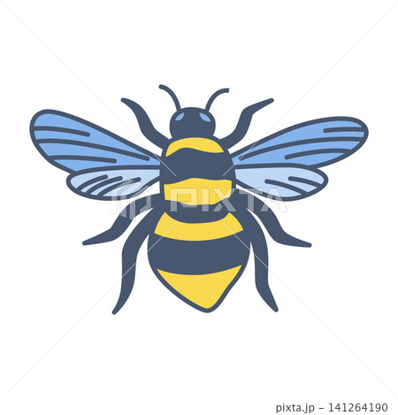 Stylized yellow and blue bee icon with striped body Stylized yellow and blue bee icon with striped body 141264190