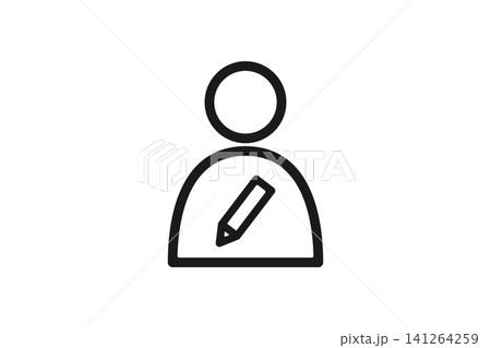 人物と鉛筆のプロフィール編集線画アイコン 人物と鉛筆のプロフィール編集線画アイコン 141264259