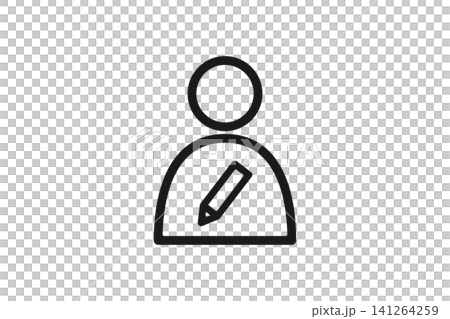 人物と鉛筆のプロフィール編集線画アイコン 人物と鉛筆のプロフィール編集線画アイコン 141264259