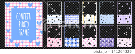 Scattered background pattern with paper flower confetti and heart polka glitter frame for pastel sprinkle scatter design. Love quirky y2k cute card kid modern cutout collage vector child. Scattered background pattern with paper flower confetti and heart polka glitter frame for pastel sprinkle scatter design. Love quirky y2k cute card kid modern cutout collage vector child. 141264329
