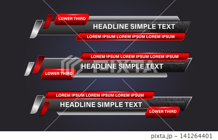 Broadcast News Lower Thirds Template layout black red set collection design banner for bar Headline news title, sport game in Television, Video and Media Channel vector 141264401