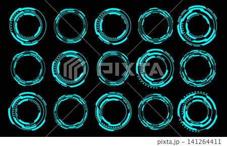 Set of sci fi blue circle user interface elements technology futuristic design modern creative on black background vector Set of sci fi blue circle user interface elements technology futuristic design modern creative on black background vector 141264411