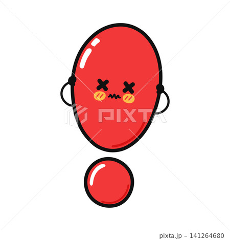 Dizzy cute red exclamation mark character with crossed eyes Dizzy cute red exclamation mark character with crossed eyes 141264680