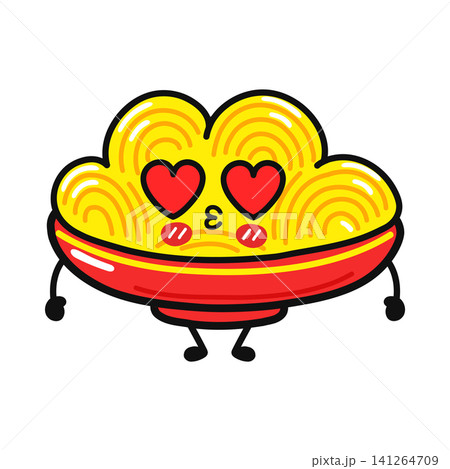 Cute plate of spaghetti character with heart eyes Cute plate of spaghetti character with heart eyes 141264709
