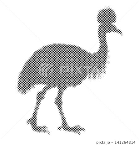 Cassowary bird standing halftone dotted effect black color on white background isolated illustration. Cassowary bird standing halftone dotted effect black color on white background isolated illustration. 141264814