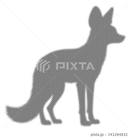 Fennec fox, side view, half-tone silhouette pattern, simple black and white graphic. 141264832