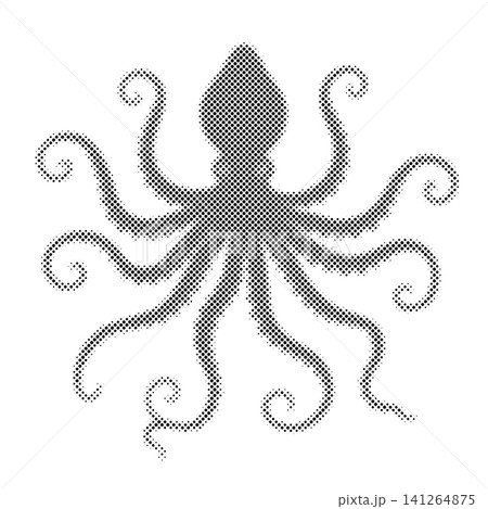 Octopus silhouette made from halftone dots isolated on white background for creative use. Octopus silhouette made from halftone dots isolated on white background for creative use. 141264875