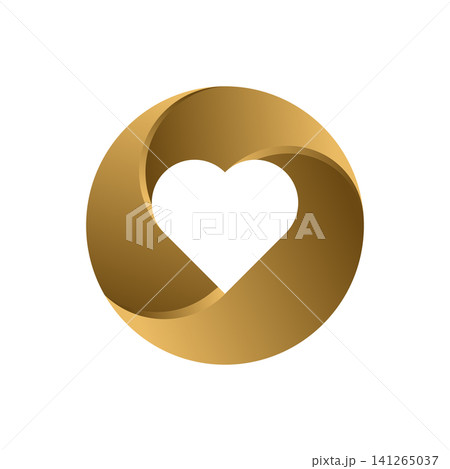 White heart in gold twisted circle shape. Abstract Graphic design vector illustration. 141265037