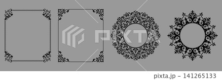 Set of decorative frames Elegant vector element for design in Eastern style, place for text. Floral black and gray frames. Lace illustration for invitations and greeting cards Set of decorative frames Elegant vector element for design in Eastern style, place for text. Floral black and gray frames. Lace illustration for invitations and greeting cards 141265133