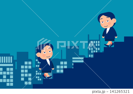 Business replacement. Up and Down. One businesswoman walking up the top of the stairs and another walking gdown the top Business replacement. Up and Down. One businesswoman walking up the top of the stairs and another walking gdown the top 141265321