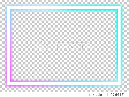 光る長方形フレーム、水色とピンクと紫のネオン、白バック 141266174