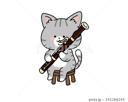 ファゴット(バスーン)を演奏するかわいい動物　ねこ 141266245