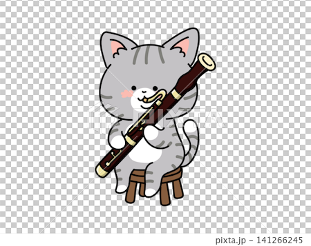 ファゴット(バスーン)を演奏するかわいい動物　ねこ 141266245