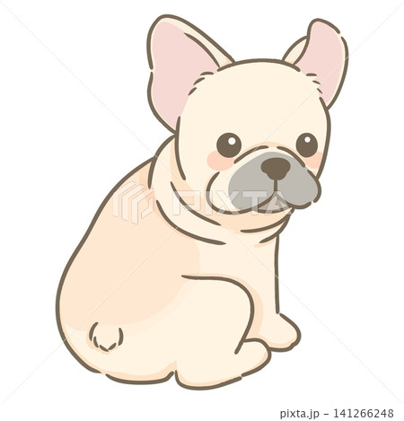 おすわりをしてこちらを振り向いているフレンチブルドッグの手描きイラスト おすわりをしてこちらを振り向いているフレンチブルドッグの手描きイラスト 141266248