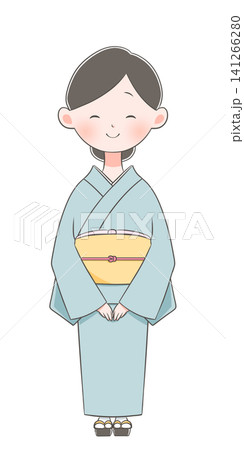 着物を着た若い女性のイラスト にっこり笑顔 着物を着た若い女性のイラスト にっこり笑顔 141266280