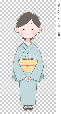着物を着た若い女性のイラスト にっこり笑顔 着物を着た若い女性のイラスト にっこり笑顔 141266280