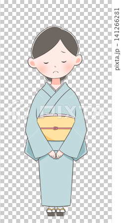 An illustration of a young woman in a kimono, tilting her head. An illustration of a young woman in a kimono, tilting her head. 141266281