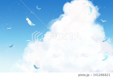 入道雲 白い鳥 舞い散る羽根 青空 入道雲 白い鳥 舞い散る羽根 青空 141266821