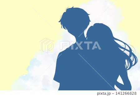 外出する男女　夏　入道雲　シルエット 141266828