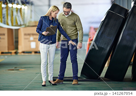 Inventory, logistics and business people with checklist in warehouse for delivery, shipping or stock inspection. Distribution, ecommerce and teamwork for freight, supply chain or quality control Inventory, logistics and business people with checklist in warehouse for delivery, shipping or stock inspection. Distribution, ecommerce and teamwork for freight, supply chain or quality control 141267054
