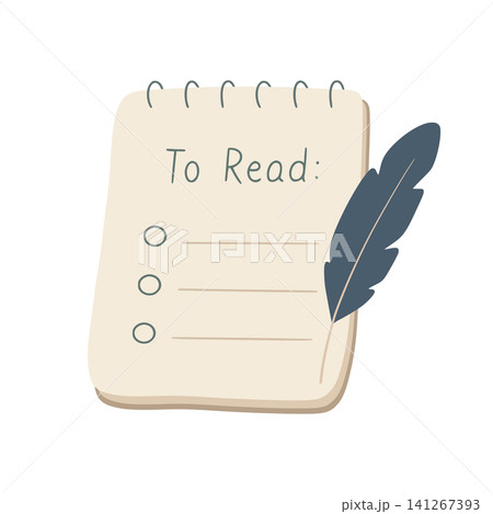 Reading list notebook with quill pen for studying 141267393