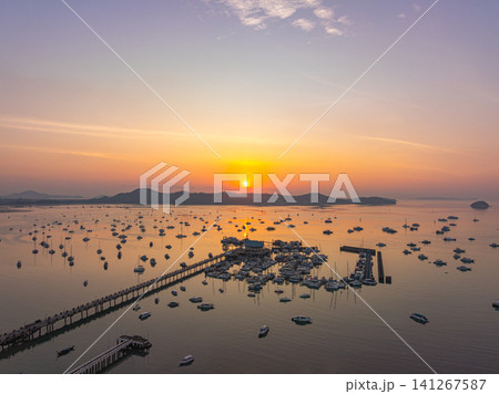 Aerial Sunrise Over Chalong Bay Marina in Phuket Thailand Aerial Sunrise Over Chalong Bay Marina in Phuket Thailand 141267587