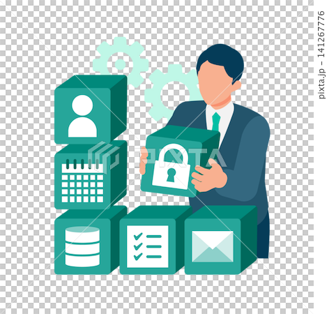 A man building apps using no-code/low-code development; an image of business efficiency improvement and digital transformation promotion. 141267776
