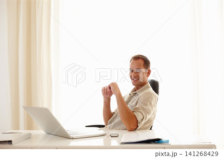 Portrait, man or laptop as business, planning or software for digital, contact or management. Businessman, computer or happy for tech or career with pride in professional project as online consultant Portrait, man or laptop as business, planning or software for digital, contact or management. Businessman, computer or happy for tech or career with pride in professional project as online consultant 141268429