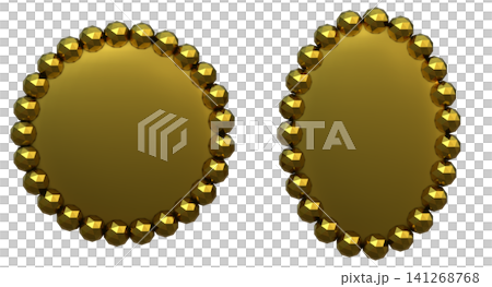 3D Gold Metallic Polyhedron Pearl-Style Frame Set of 2 (Circular and Oval Shapes) - Transparent Background 141268768
