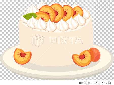 Cute Peach Cream Cake Illustration for Bakery Dessert Menu and Celebration Design Cute Peach Cream Cake Illustration for Bakery Dessert Menu and Celebration Design 141268918