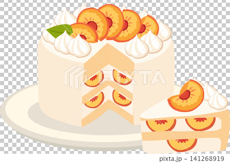 Peach Cream Cake with Fresh Peach Slices and Whipped Cream Peach Cream Cake with Fresh Peach Slices and Whipped Cream 141268919