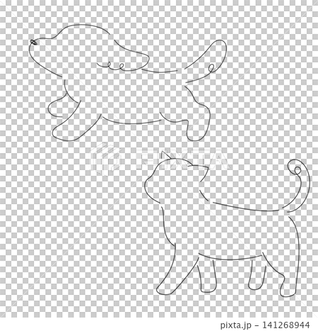 A dog running sideways and a cat walking (line drawing) A dog running sideways and a cat walking (line drawing) 141268944