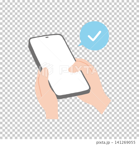 スマホを両手で操作する手のイラスト スマホを両手で操作する手のイラスト 141269055