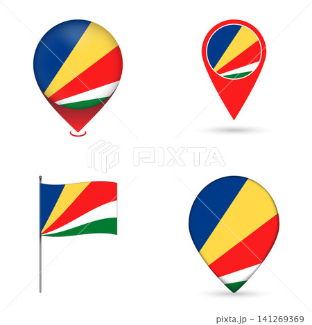 Seychelles Flag Map Pin Icons Set Collection. Seychelles Flag Map Pin Icons Set Collection. 141269369