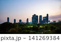 Energetic panorama view of Bangkok CBD, city lifestyle and traffic movement during the blue hour. 141269384
