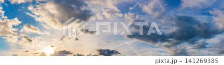 Dramatic panorama sky with cloud on sunrise and sunset time. Dramatic panorama sky with cloud on sunrise and sunset time. 141269385
