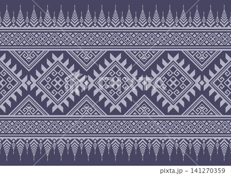 Seamless southwestern geometric pattern featuring decorative diamond motifs in dusty purple and lavender tones. Ideal for fabric, wallpaper, wrapping paper, home decor, textiles, and surface pattern d 141270359