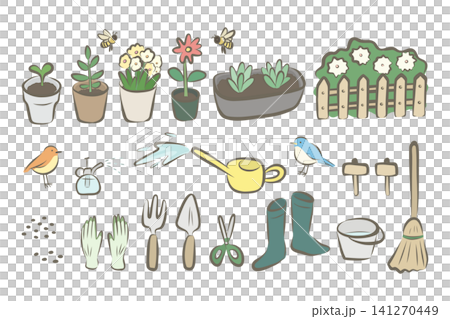 園藝工具和植物插圖套裝 園藝工具和植物插圖套裝 141270449